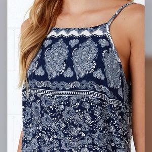 Lulu’s Mosaic Master Navy Blue Print Maxi Dress Size Small